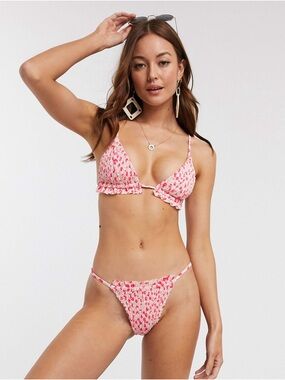 Topshop NWT Pink Floral Ruffle Triangle Bikini Set Size 8